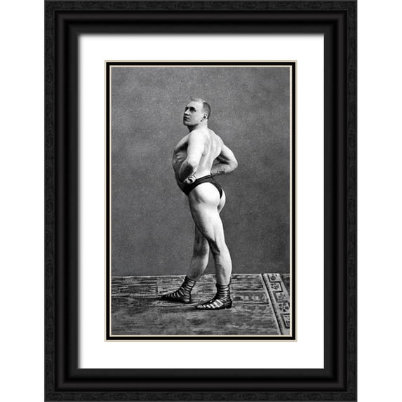Vintage Muscle Men 11x14 Black Ornate Wood Framed with Double Matting Museum Art Print Titled - Bodybuilders Back and Left Profile
