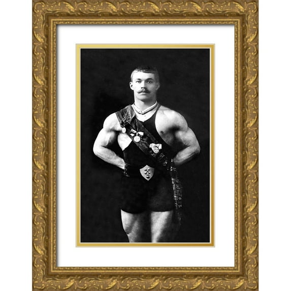 Vintage Muscle Men 11x14 Gold Ornate Wood Framed with Double Matting Museum Art Print Titled - Bodybuilder in Sash