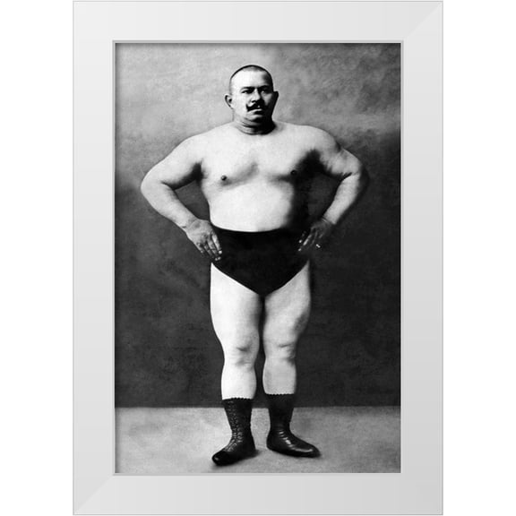 Vintage Muscle Men 11x14 White Modern Wood Framed Museum Art Print Titled - Bodybuilder in Hands on Hips Pose