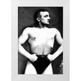 thumbnail image 1 of Vintage Muscle Men 11x14 White Modern Wood Framed Museum Art Print Titled - Bodybuilder with Thumbs Tucked in Belt, 1 of 4