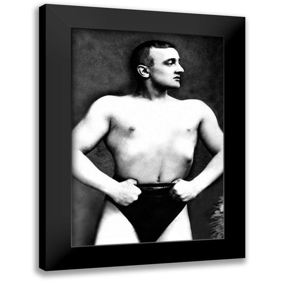 Vintage Muscle Men 17x24 Black Modern Framed Museum Art Print Titled - Bodybuilder with Thumbs Tucked in Belt