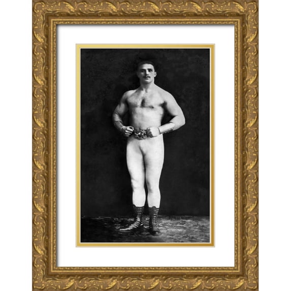 Vintage Muscle Men 17x24 Gold Ornate Wood Framed with Double Matting Museum Art Print Titled - Bodybuilder in Leotard and Boots
