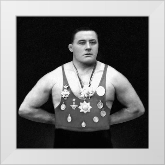 Vintage Muscle Men 20x20 White Modern Wood Framed Museum Art Print Titled - A Chestful of Awards