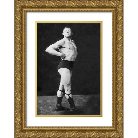 Vintage Muscle Men 23x32 Gold Ornate Wood Framed with Double Matting Museum Art Print Titled - Bodybuilders Right Profile