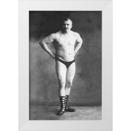 Vintage Muscle Men 23x32 White Modern Wood Framed Museum Art Print Titled - Bodybuilder with Hands on Hips