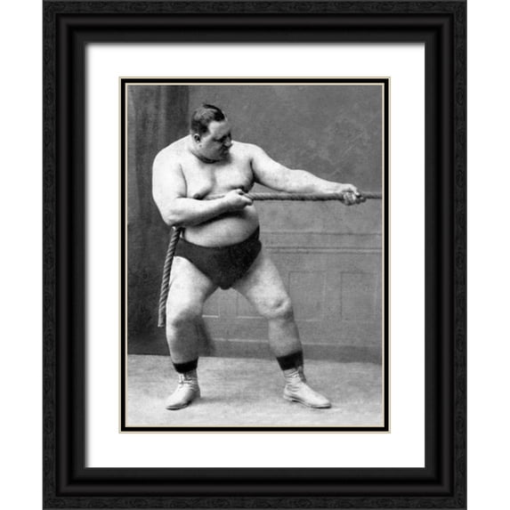 Vintage Muscle Men 25x32 Black Ornate Wood Framed with Double Matting Museum Art Print Titled - Tug of War Flex