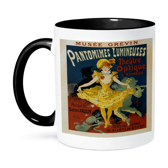 3dRose, Vintage Musee grevin Theatre Optique French Advertising Poster, 11oz Two-Tone Black Mug