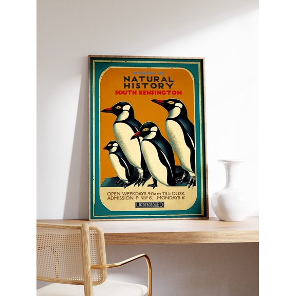 Vintage Museum Penguins Retro Natural History Animal Wall Art Print, Unframed Paper Poster 8x10in