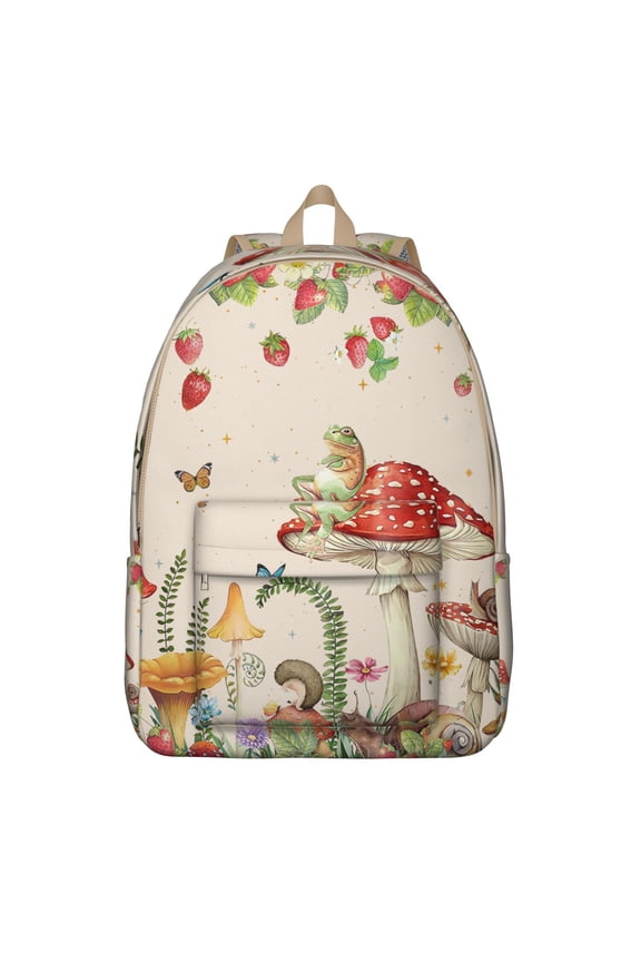 Vintage Mushroom Backpack, Magical Forest Mushrooms School Bag with Boho Woodland Design, Whimsical Fairy Tale Cottagecore Fungi Pattern, Psychedelic Aesthetic Style