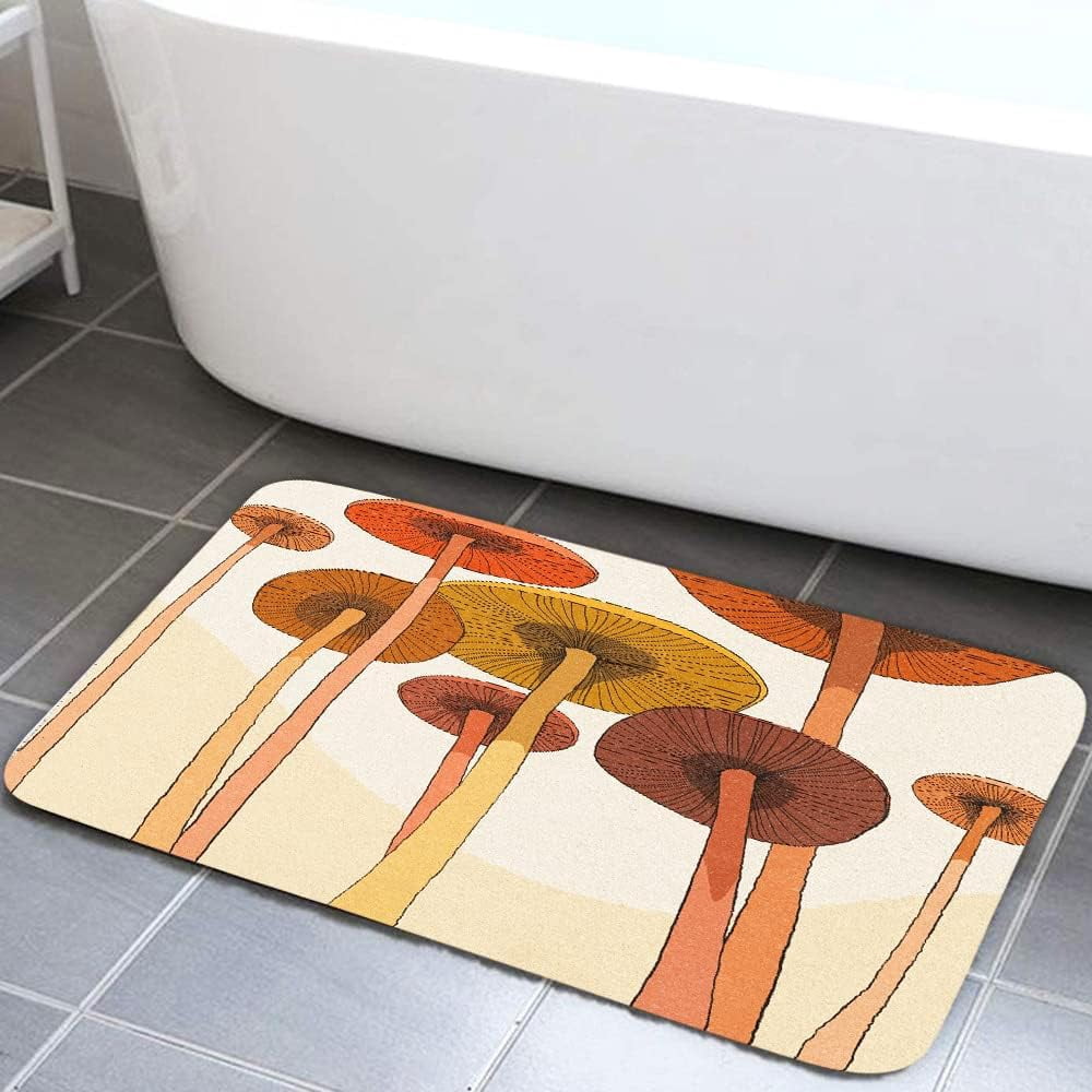 Vintage Mushroom Bath Rug, Cute Morden Abstract Art Boho Bath Mat, 60S ...