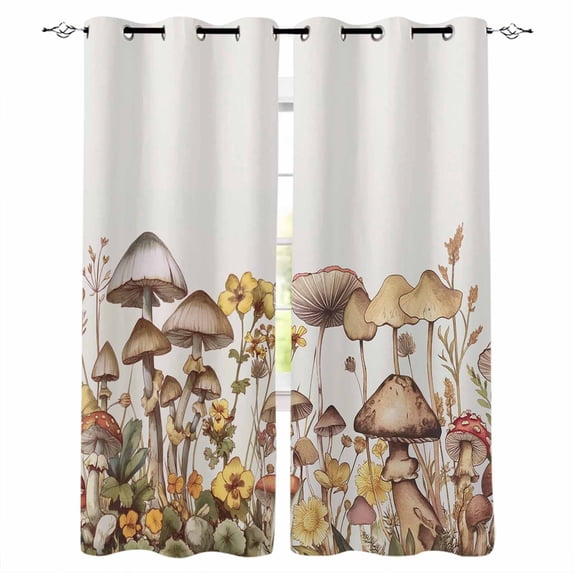 Vintage Mushroom Blackout Curtains for Bedroom/Living Room, Thermal Insulated Kitchen Curtains, Farmhouse Summer Botanical Floral Grommet Darkening Window Treatment Drapes 42"x63"x2