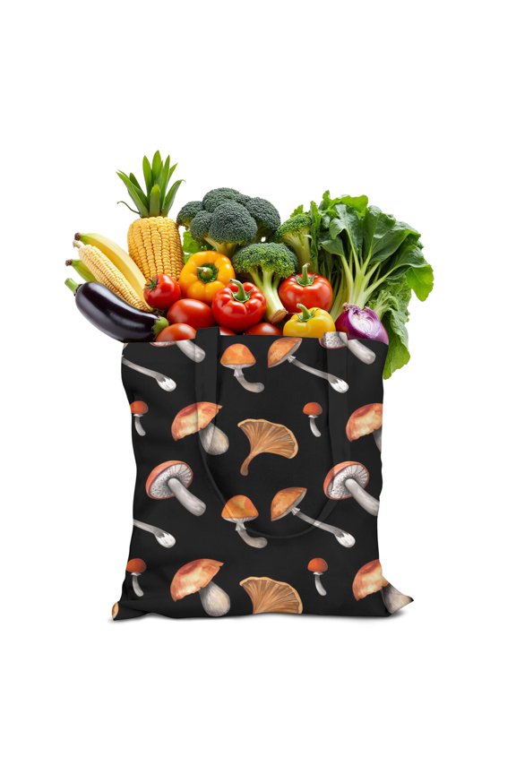 Vintage Mushroom Canvas Tote Bag, Reusable Boho Mushroom Handbag, Eco-Friendly Magical Forest Mushrooms Shopping Bag for Women