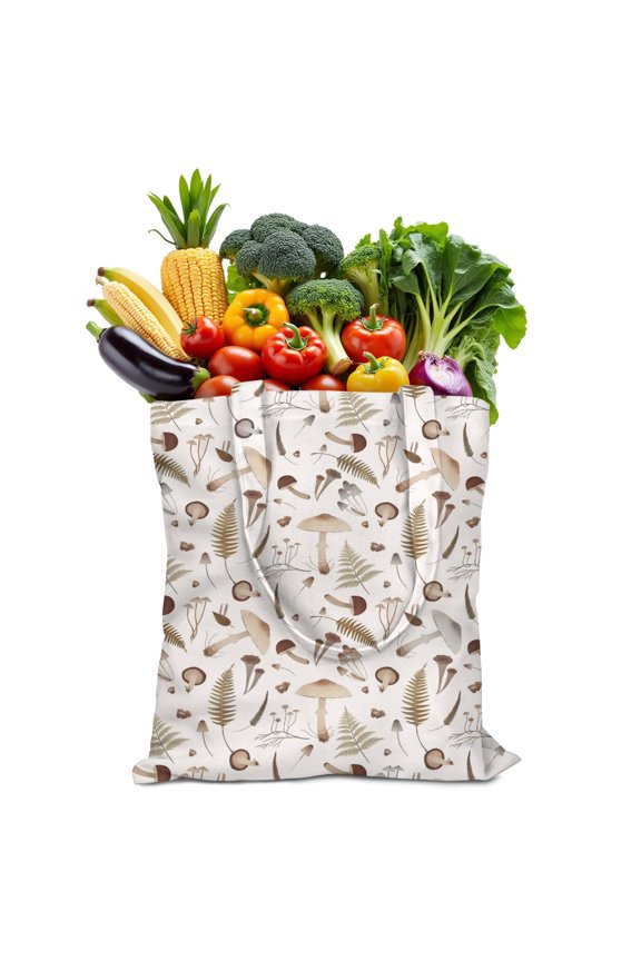 Vintage Mushroom Canvas Tote Bag, Reusable Boho Mushroom Handbag, Eco-Friendly Magical Forest Mushrooms Shopping Bag for Women