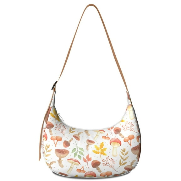 Vintage Mushroom Crossbody Handbag for Women, Stylish Water-Resistant Hobo Purse Featuring Fairy Tale Mushroom and Cottagecore Fungi Designs, Spacious with Reinforced Stitching