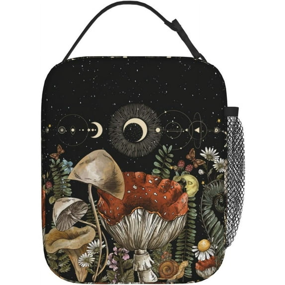Vintage Mushroom Cute Forest Magic Leaf Forest Insulated Lunch Bag Portable Reusable Zipper Lunch Box For Men Women Work Picnic Travel Camping