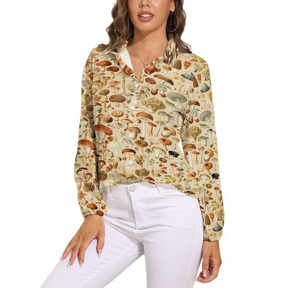 Vintage Mushroom Designs Collection Long Sleeve Blouse Woman Streetwear Casual Shirts Summer Oversize Woman Streetwear Clothing Birthday Present