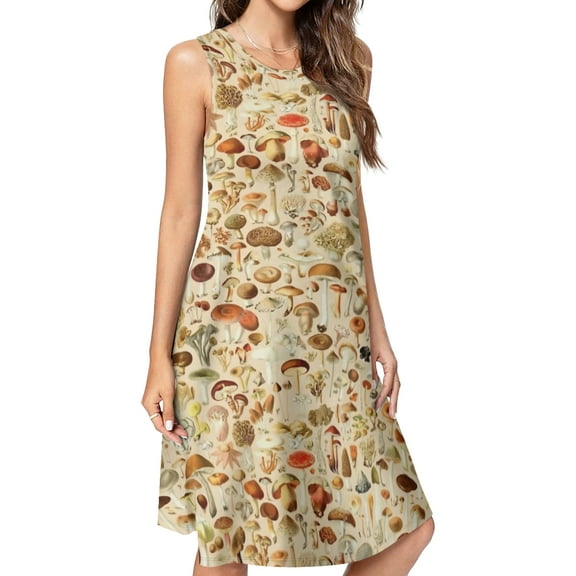 Vintage Mushroom Designs Collection Spring Summer Dresses for Women Fashion T-shirt Dress Casual Sleeveless Loose Sundress with Pockets