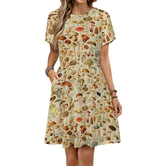 Vintage Mushroom Designs Collection Women's Dress Short Sleeve Summer Sundress Summer Women Clothes
