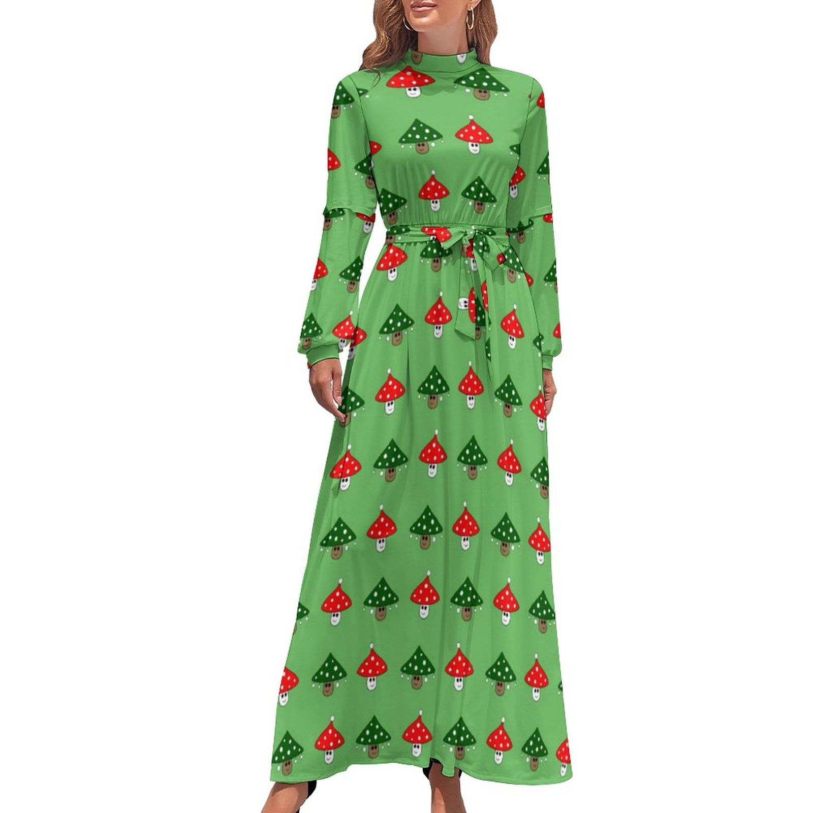 Mushroom Art Print V-Neck Short Sleeve Vintage Elegant Midi Dress main image 1