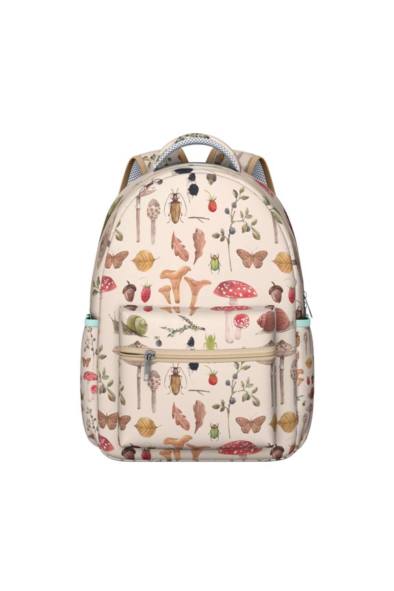 Vintage Mushroom Ergonomic Backpack - Stylish Waterproof Bookbag with Adjustable Straps & Spacious Compartments for Students