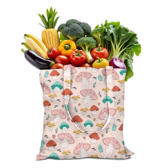 Vintage Mushroom Foldable Tote Bag - Durable, Spacious, Machine Washable Reusable Grocery Bag