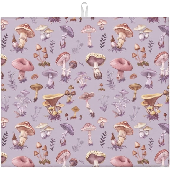 Vintage Mushroom Leaf Forest Drying Mat for Kitchen Absorbent Microfiber Large 18x24 Inch A043