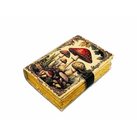 Vintage Mushroom Leather Journal, 5x7 Inch Handmade Notebook with Amanita Artwork, 200 Eco-Friendly Handmade Paper Pages, Antique Locking Diary for Writing & Sketching