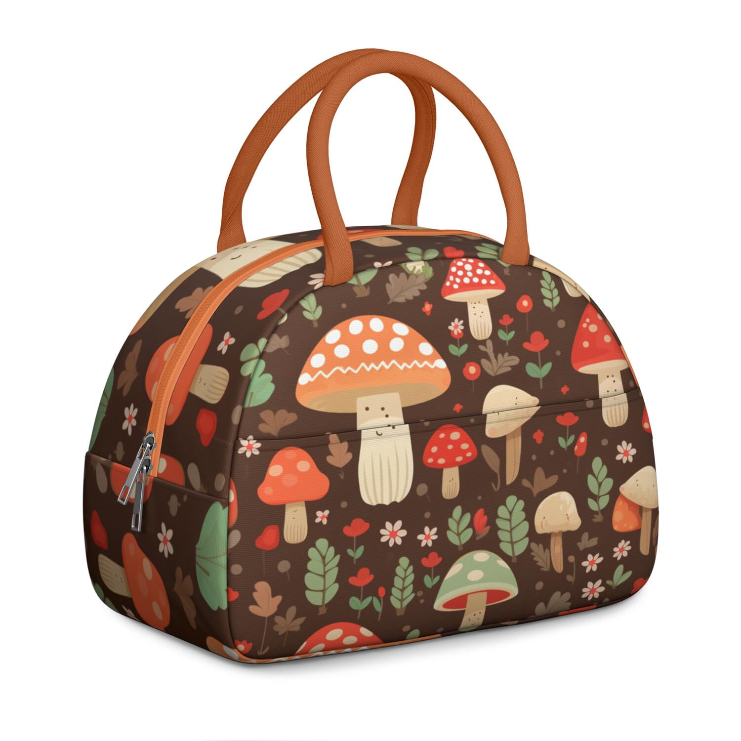 Vintage Mushroom Lunch Box – Reusable Insulated Bag with Botanical Fungi Design, Ideal for Work or Outdoors