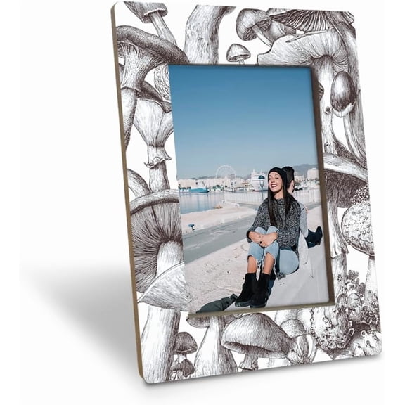 Vintage Mushroom Picture Frame, Rustic Nature Inspired Picture Frame for 4x6 Inches Photo, Display on Table Top Desk, Mushroom Lover Gift, Gift for Friend and Family
