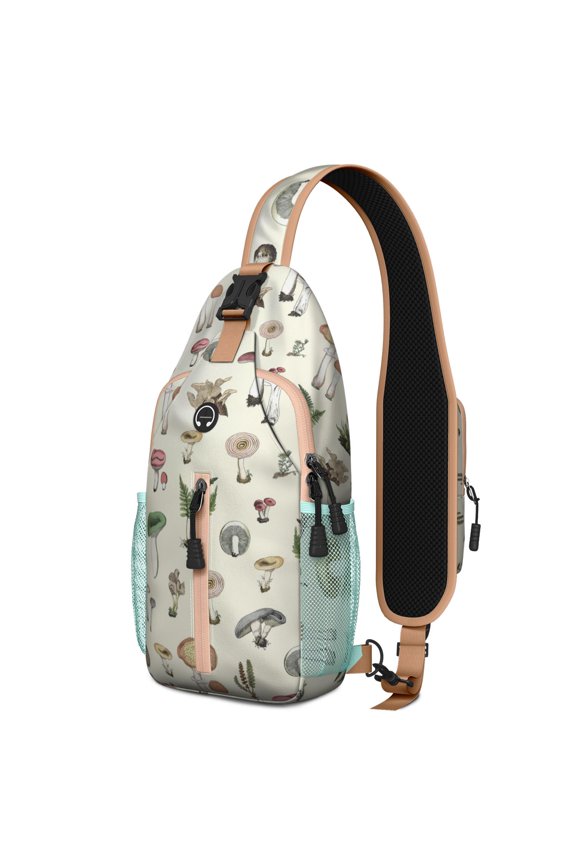 Vintage Mushroom Sling Backpack, Lightweight and Durable Crossbody Daypack with Whimsical Design, Great for Students, Travelers, and Nature Lovers