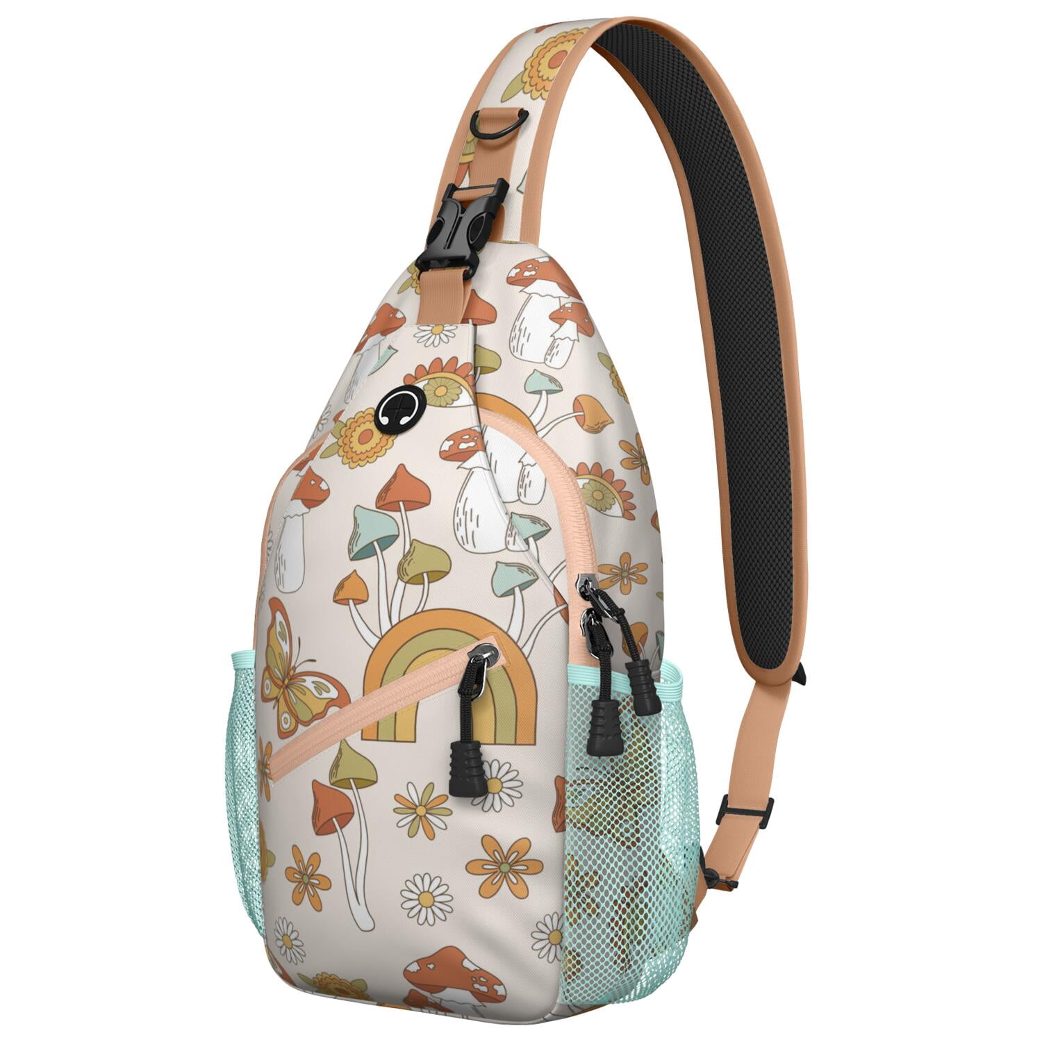 Vintage Mushroom Sling Bag for Men & Women - Anti-Theft Crossbody Backpack with Spacious Pockets - Durable & Comfortable for Hiking, Biking & Travel
