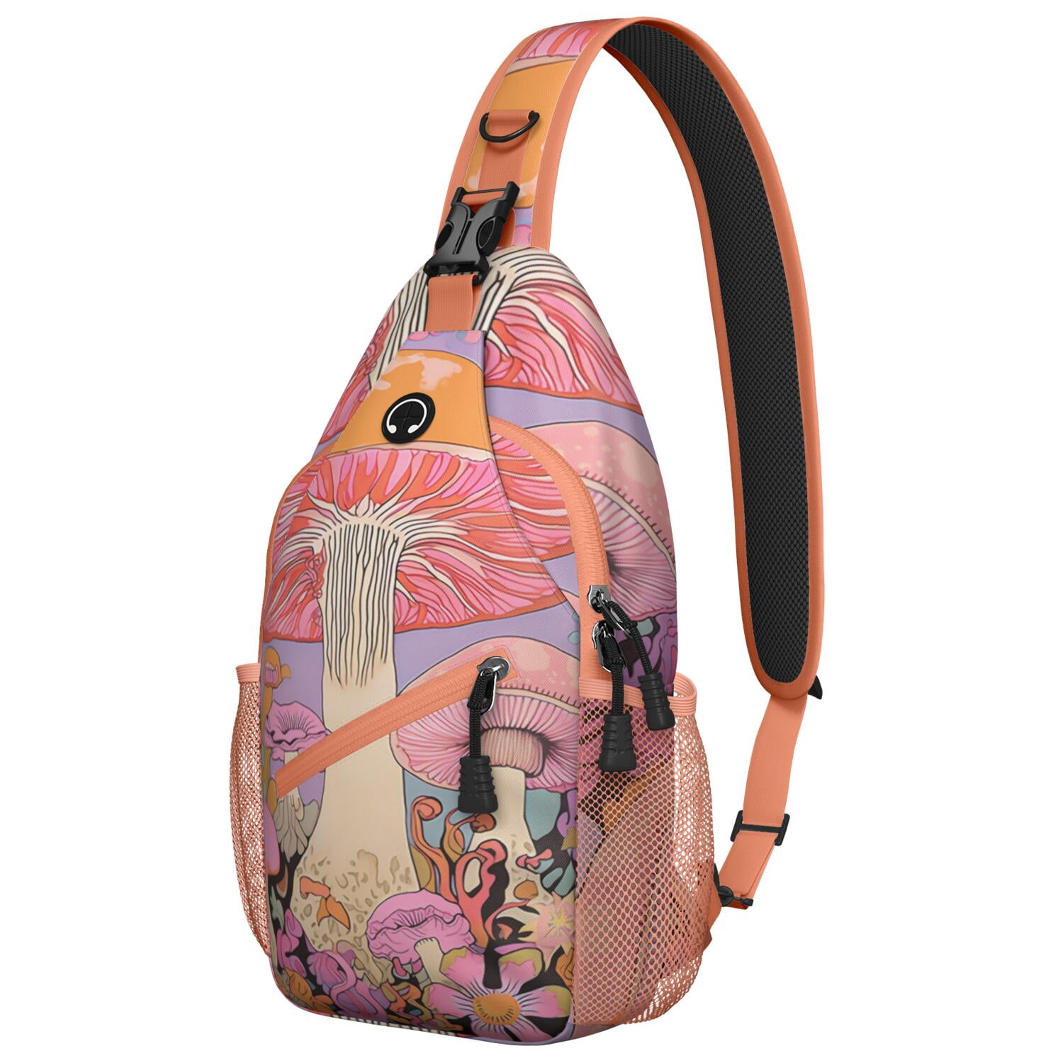 Vintage Mushroom Sling Bag for Men & Women - Anti-Theft Crossbody Backpack with Spacious Pockets - Durable & Comfortable for Hiking, Biking & Travel