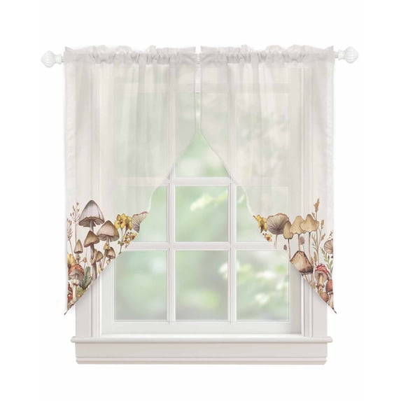 Vintage Mushroom Swag Valances for Windows, Farmhouse Summer Botanical Floral Rod Pocket Sheer Valances for Large Windows, Swag Toppers Light Filtering for Kitchen Living Room 2 Panels 36''x63''