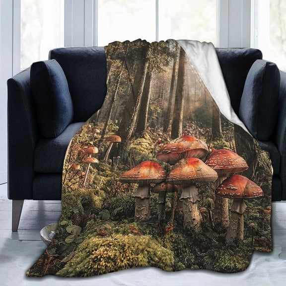 Vintage Mushroom Throw Blanket Ultra Soft Cozy Decorative Flannel Blankets for Home Bed Couch Chair Travel 50x40