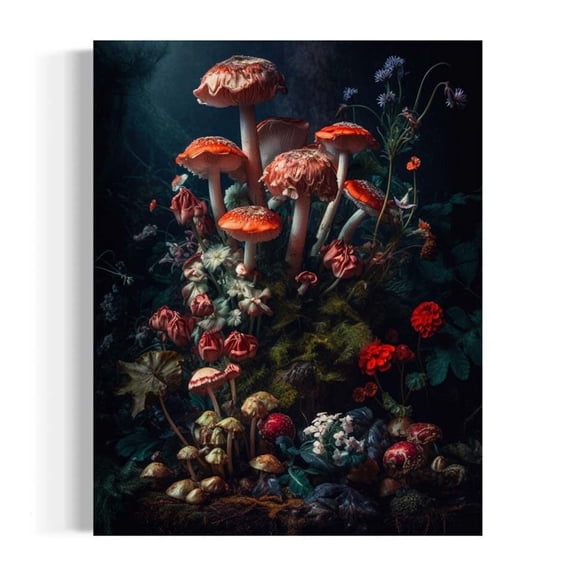Vintage Mushroom Wall Art, Gothic Floral Still Life, Mushroom Decor, Moody Aesthetic, Botanical, Dark Academia Antique Ra52 Home Decor #2141, 12x18 UNFRAMED
