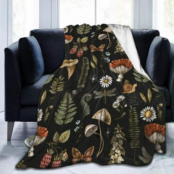 Vintage Mushroom Witchcraft Plant Blanket, Soft Blankets Flannel Bed Throw Cozy Lightweight Plush Gifts for Women Men Boys Girls Sofa Couch Bedroom Living Rooms Warm All Season, Home Decor, 80"x60"