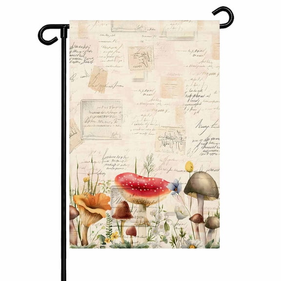 Vintage Mushrooms Garden Flag 12x18 Inch Spring Florals Plants Letter Background Double Sided Small Decorative Garden Flags for Outside, Outdoor Yard Porch Lawn Decoration