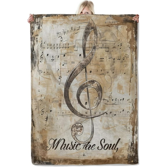 Vintage Music Blanket 60x50 Inch,Retro Musicians Lightweight Flannel Throw with Treble Clef Print,Musical Home Living Room Decor,Gifts for Adults,Composers Lovers