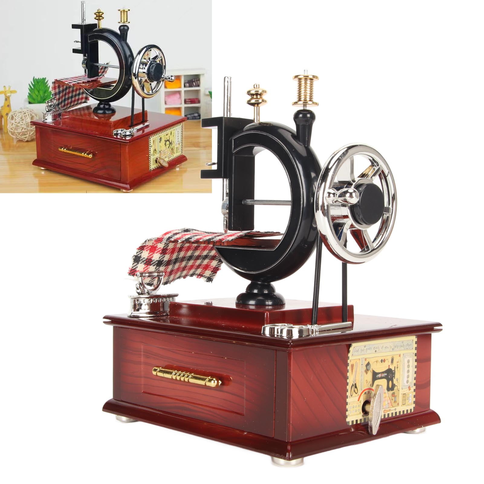 Vintage Music Box, Sewing Machine Music Box Wood Like For Birthday For