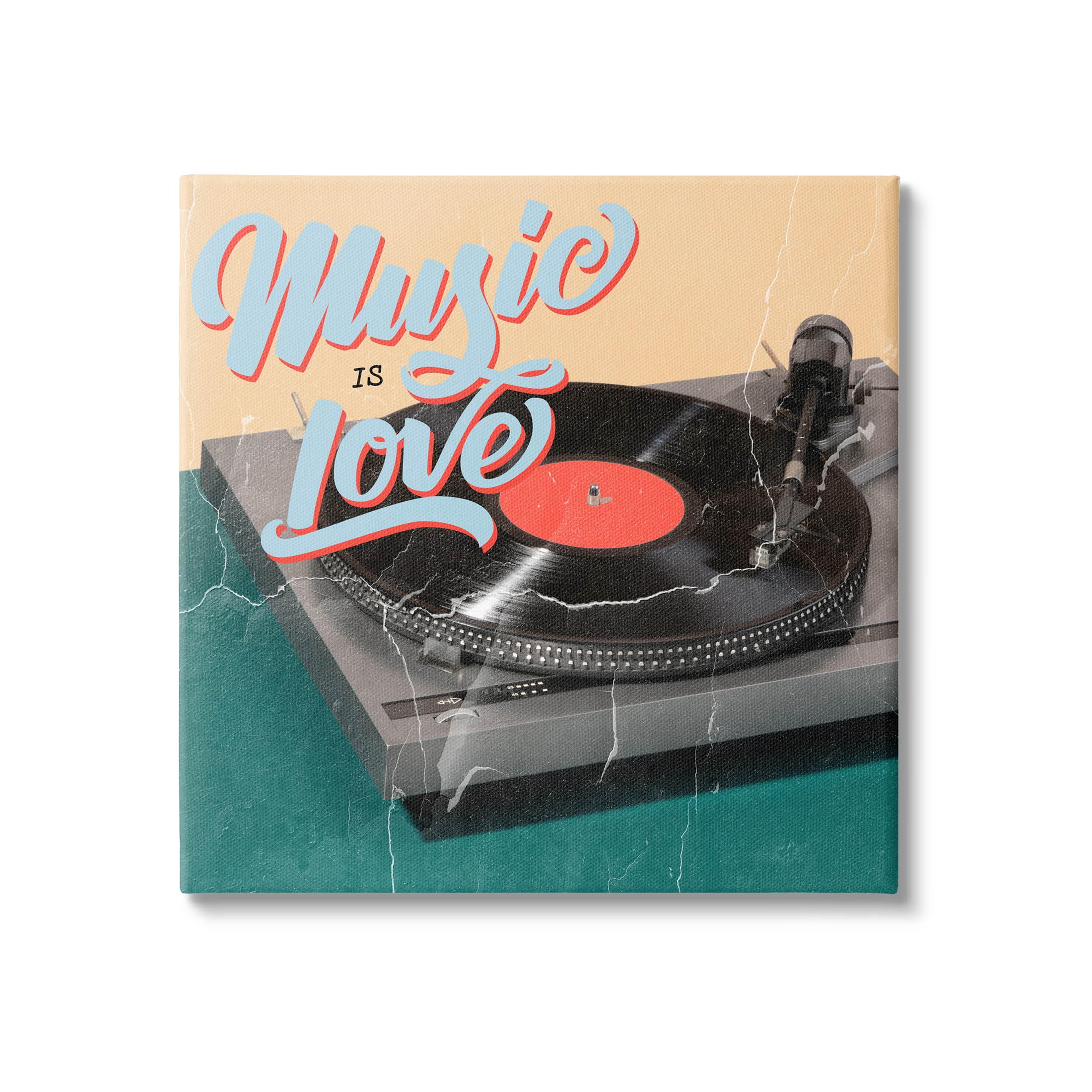 Vintage Music Is Love Turntable Inspirational Graphic Art Gallery Wrapped Canvas Print Wall Art