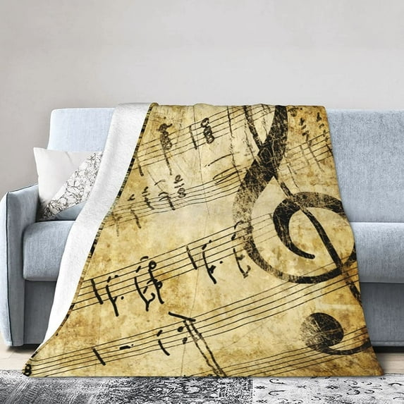 Vintage Music Musical Note Throw Blanket Super Soft Warm Bed Blankets for Couch Bedroom Sofa Office Car, All Season Cozy Flannel Plush Blanket for Girls Boys Adults, 50"X40"