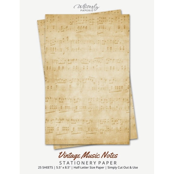Vintage Music Notes Stationery Paper: Half Letter Size Paper, Music Themed, Letter Writing Paper, 25-sheets, (Paperback)