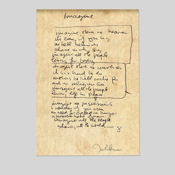 Vintage Music Poster - Retro Lyrical Print - Gift for Artist, Singer - Imagine, John Lennon, Song, Handwritten, Rock Album Size 24''x36'' - Postora