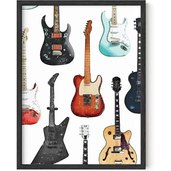 Vintage Music Posters 90s Guitar Poster - By Haus and Hues | 90s Room Decor Indie Posters Vintage Decor for Bedroom 80s Room Decor Retro Music Decor Posters for Room (12x16, Black Framed)