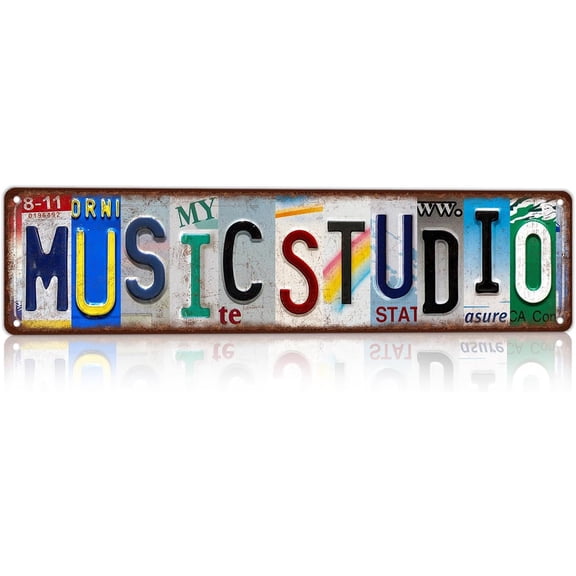 Vintage Music Studio Street Sign Wall Decor Metal Tin Sign for Music Room or Practice Space, 16x4 Inch