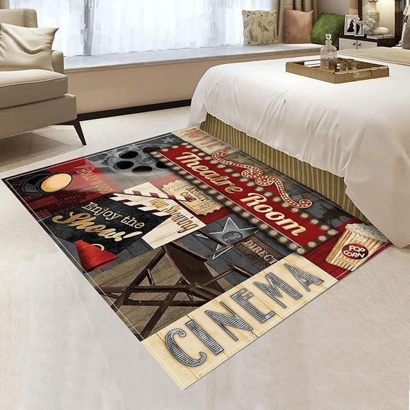 Vintage Music Theater Elements Area Rugs, Poster Style Theater Soft Washable Carpet, Upholstery Rug With Non-Slip Backing For Kids Boys Girls Bedroom Living Room Dining Room Study 2 x 3ft