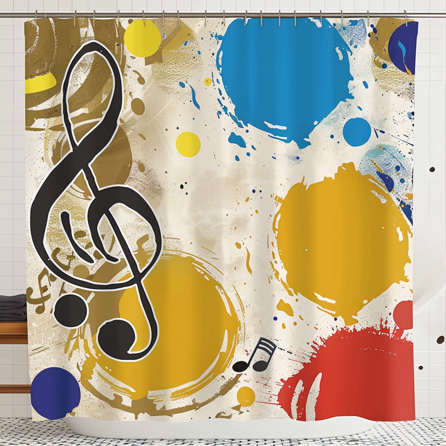 Vintage Music Vibes Grunge Musical Note Shower Curtain with Retro