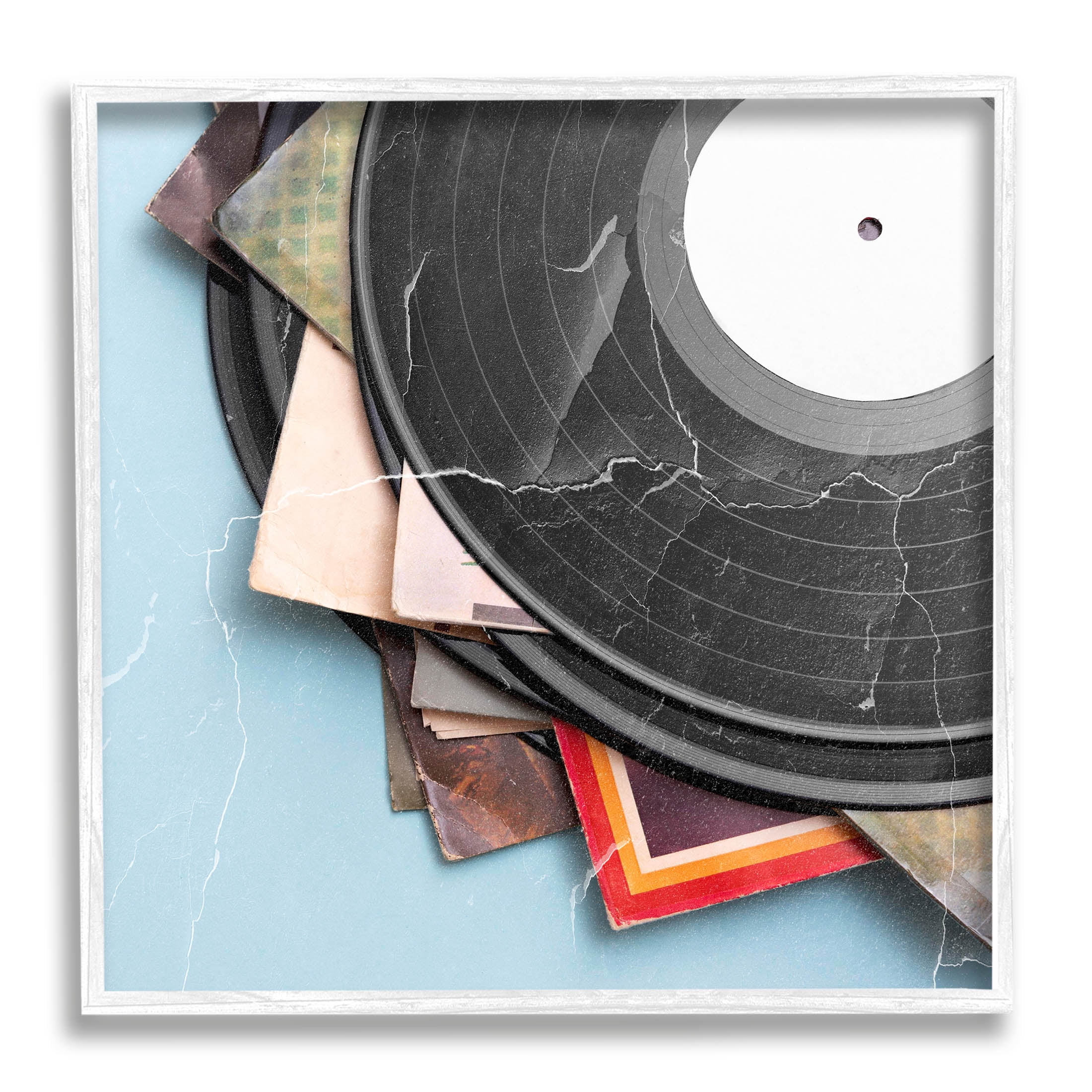 Vintage Music Vinyl Records Vintage Graphic Art White Framed Art Print Wall Art