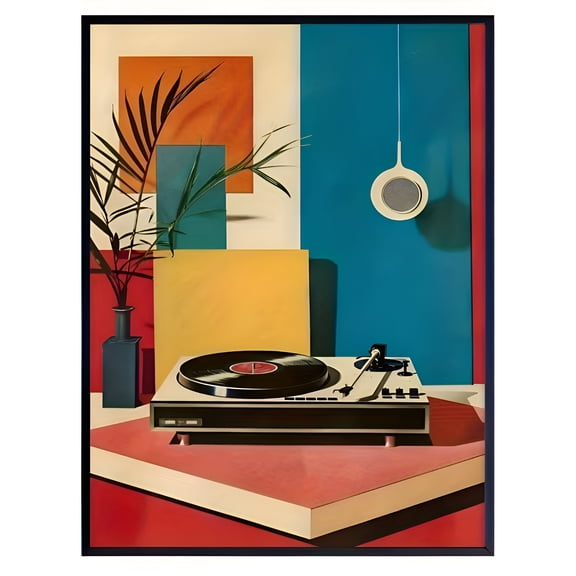 Vintage Music Wall Art Poster Retro Vinyl Record Player Decor for Living Room Bedroom Home Office Modern Artwork, UNFRAMED 8x12