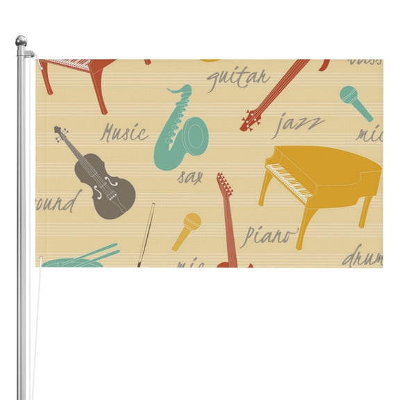 Vintage Musical Instruments Music Double Sided Flag 3x5FT Reversible Garden Flag Outdoor Decor for House, Porch, Lawn, Yard, Indoor Wall, Party Decoration